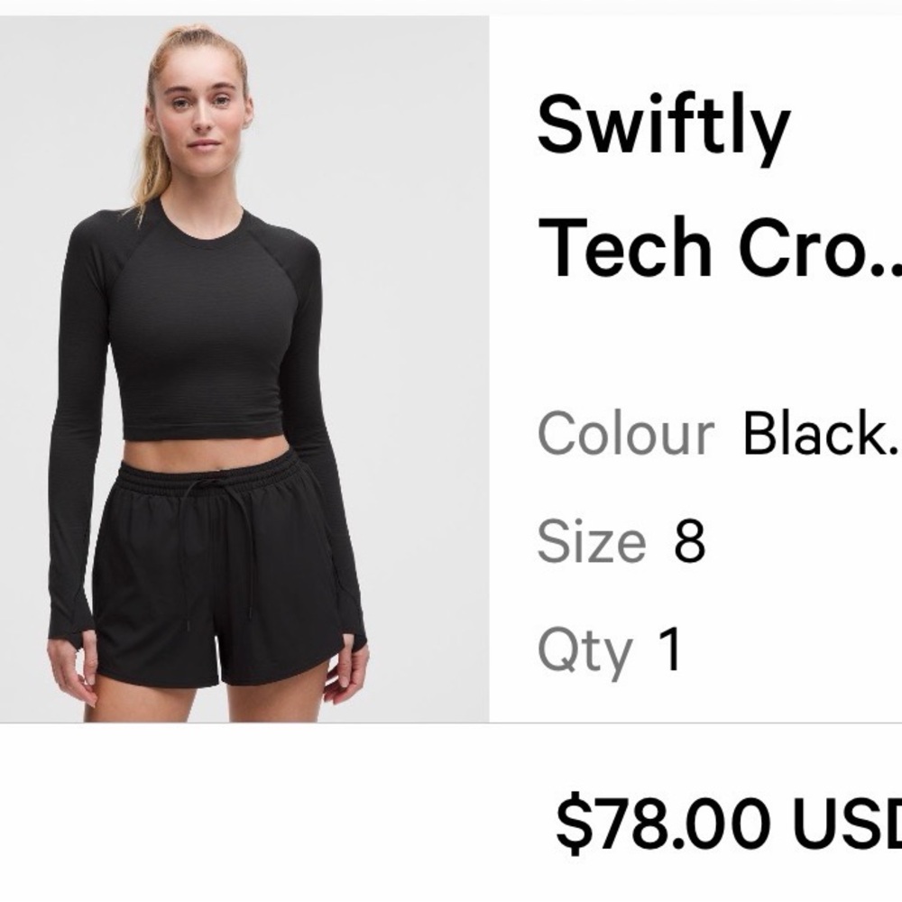 lululemon athletica Black Swiftly Tech Cropped Top and Shorts